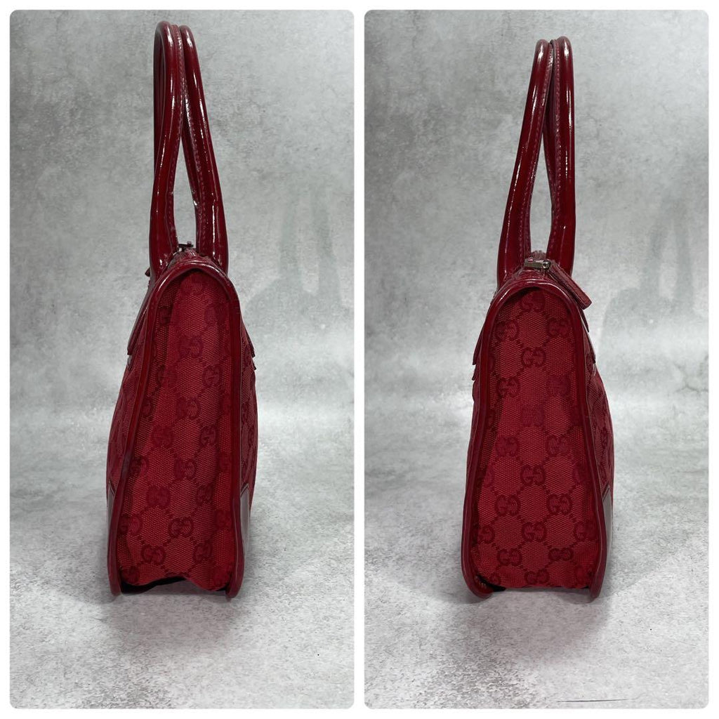 Gucci GG Tote Bag Red Canvas Patent Logo — view 7