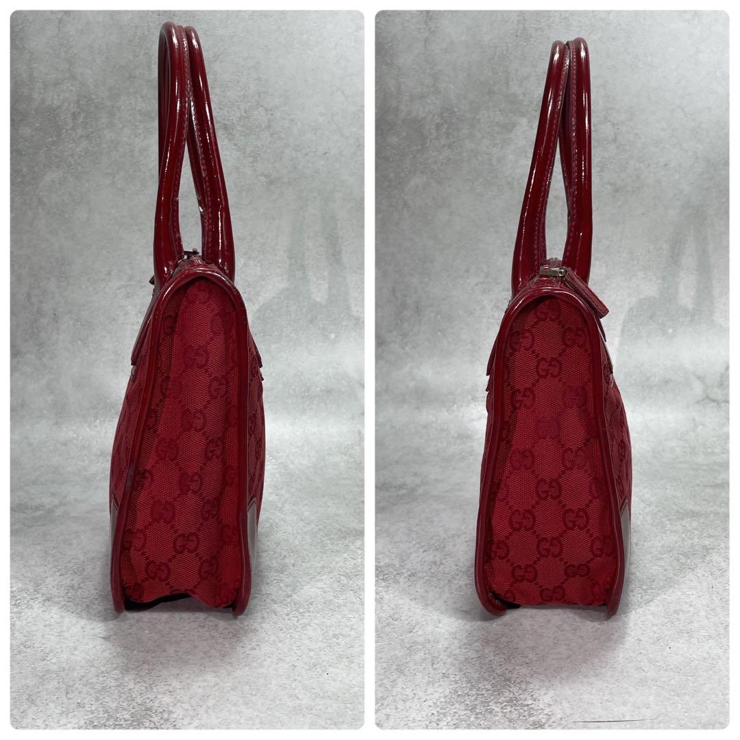 Gucci GG Tote Bag Red Canvas Patent Logo — view 7