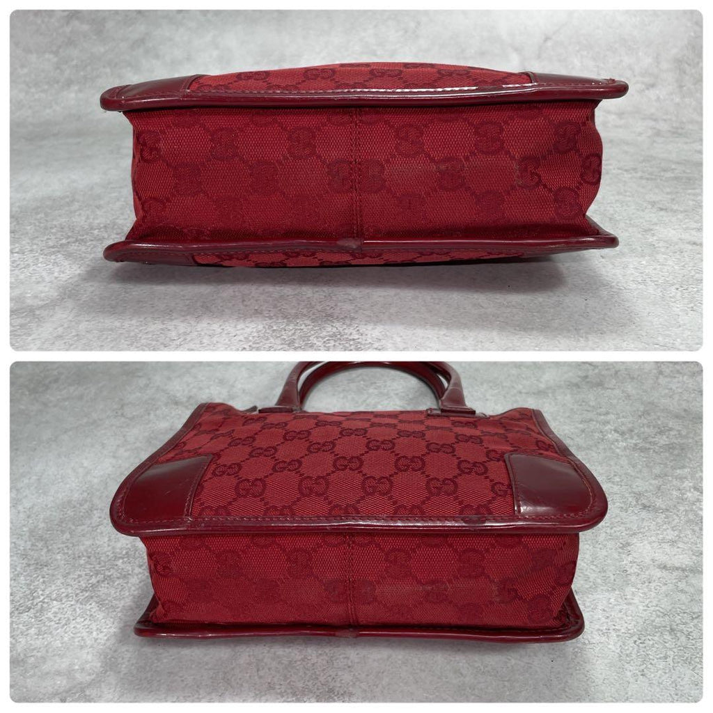 Gucci GG Tote Bag Red Canvas Patent Logo — view 8
