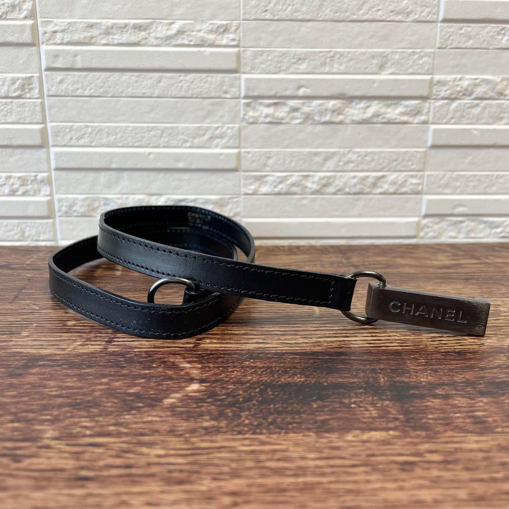 Chanel Leather Silver Buckle Narrow Belt Black — view 2