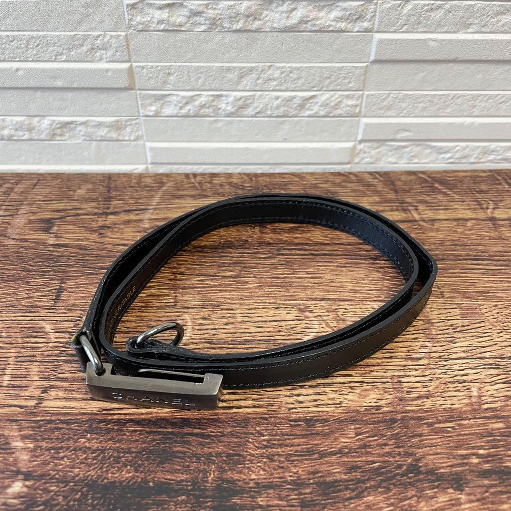 Chanel Leather Silver Buckle Narrow Belt Black — view 3