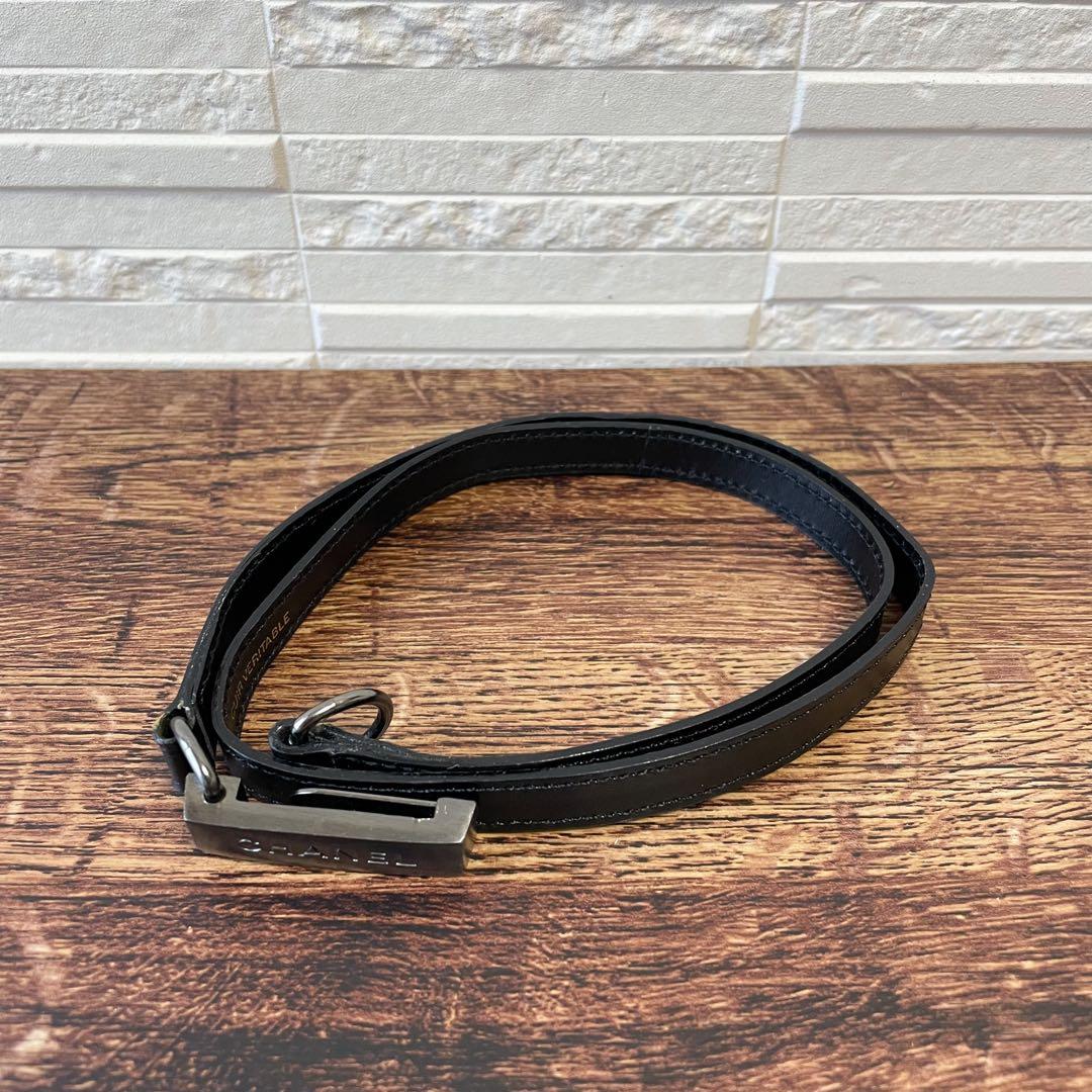 Chanel Leather Silver Buckle Narrow Belt Black — view 3