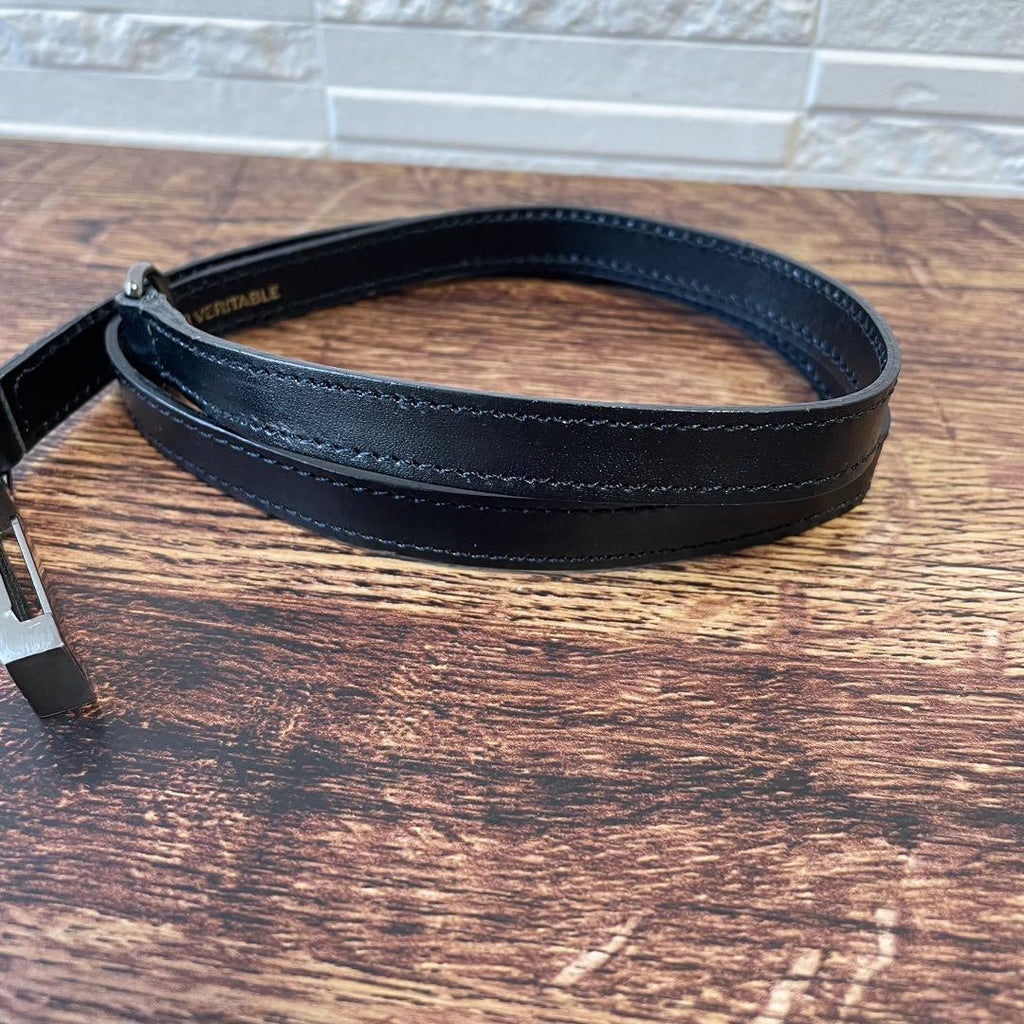 Chanel Leather Silver Buckle Narrow Belt Black — view 4