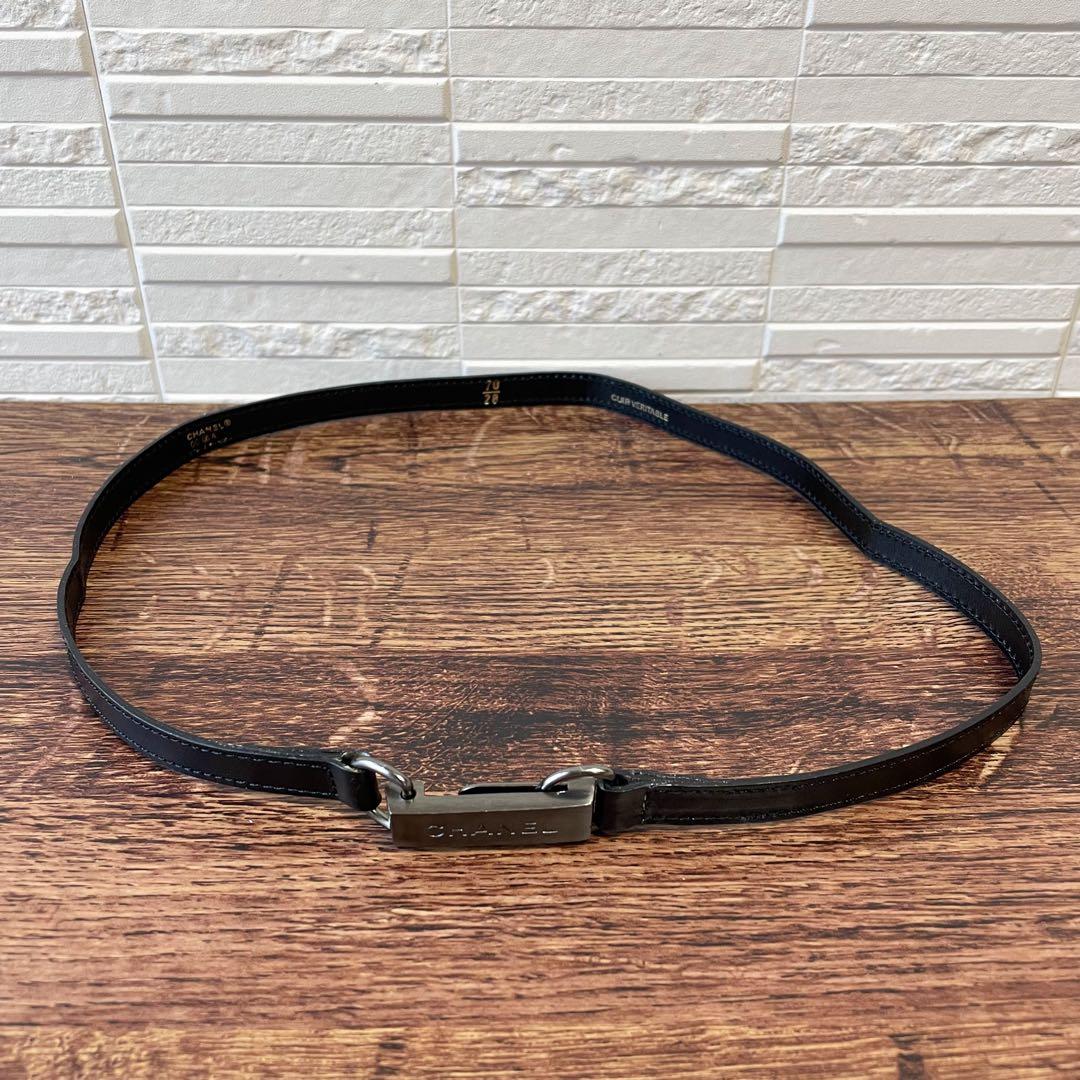 Chanel Leather Silver Buckle Narrow Belt Black — view 5