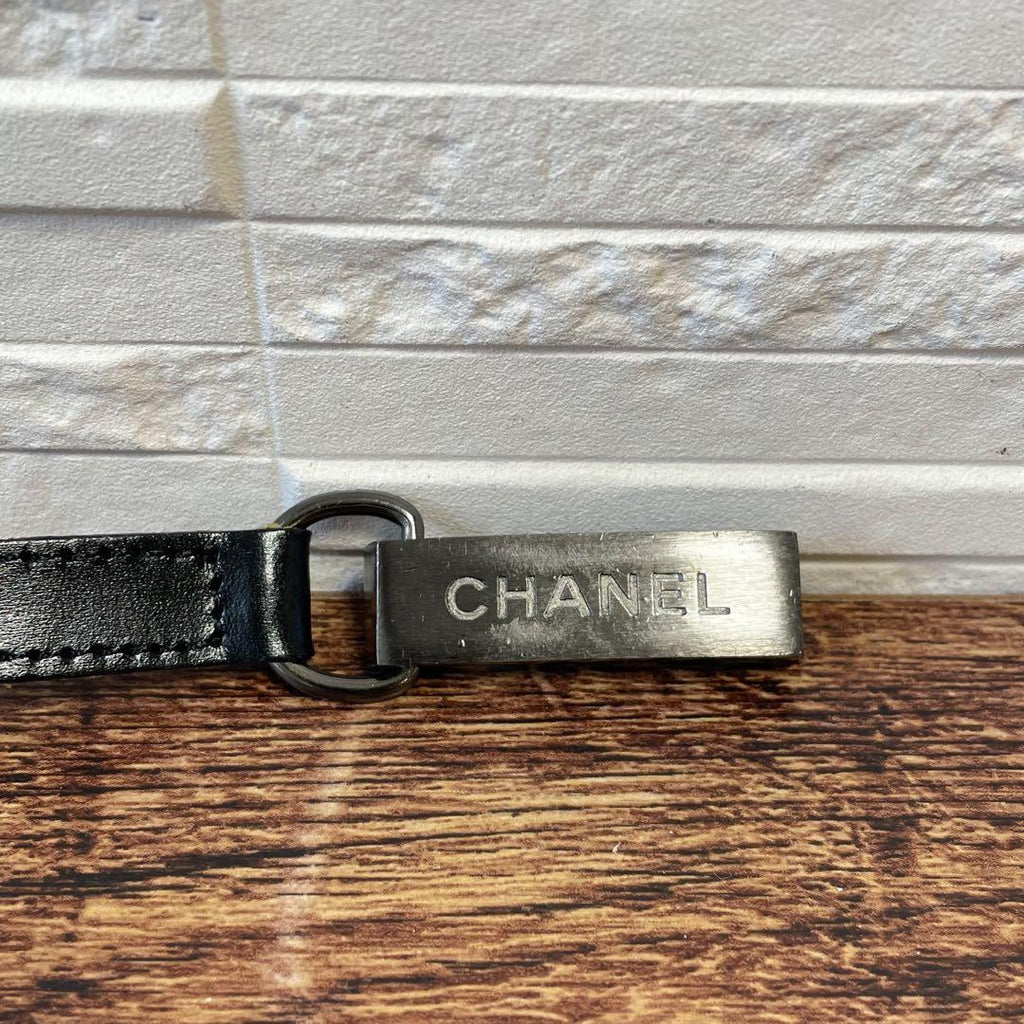 Chanel Leather Silver Buckle Narrow Belt Black — view 6