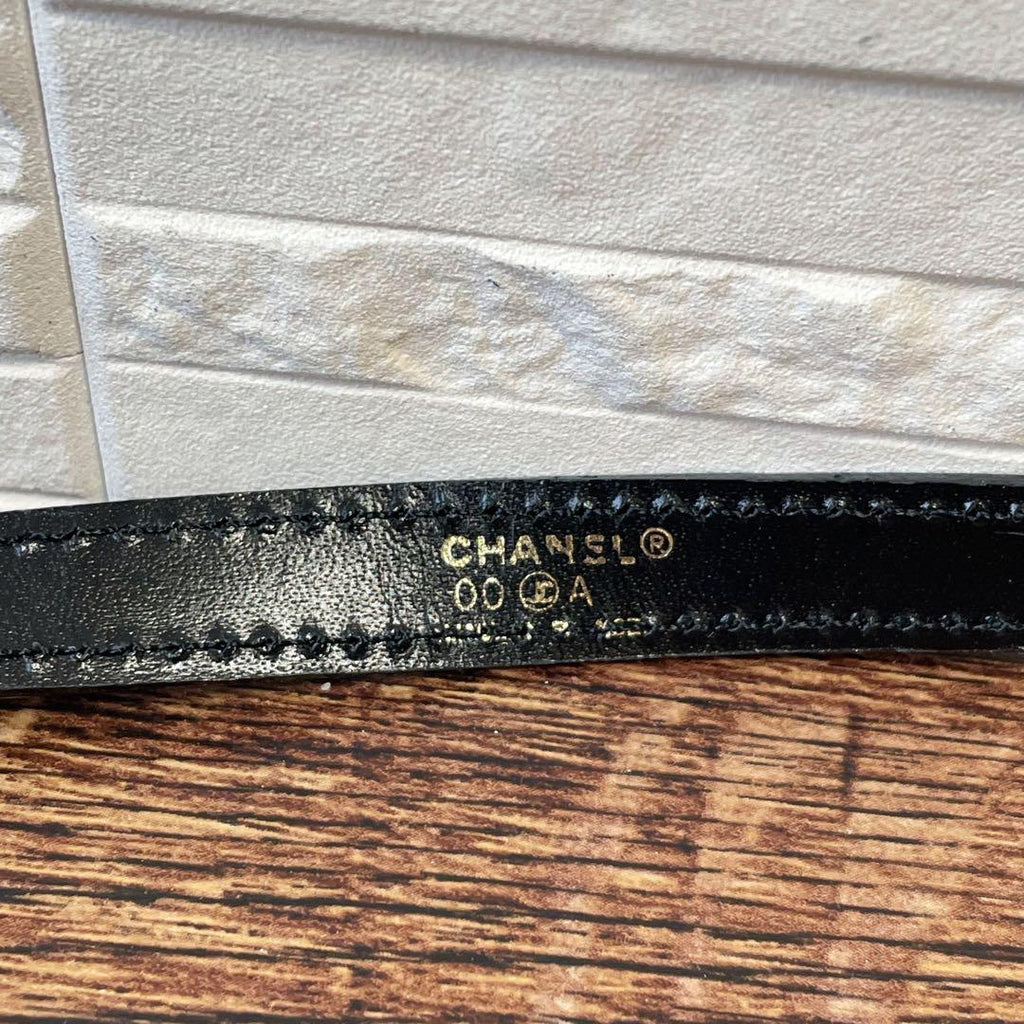 Chanel Leather Silver Buckle Narrow Belt Black — view 8