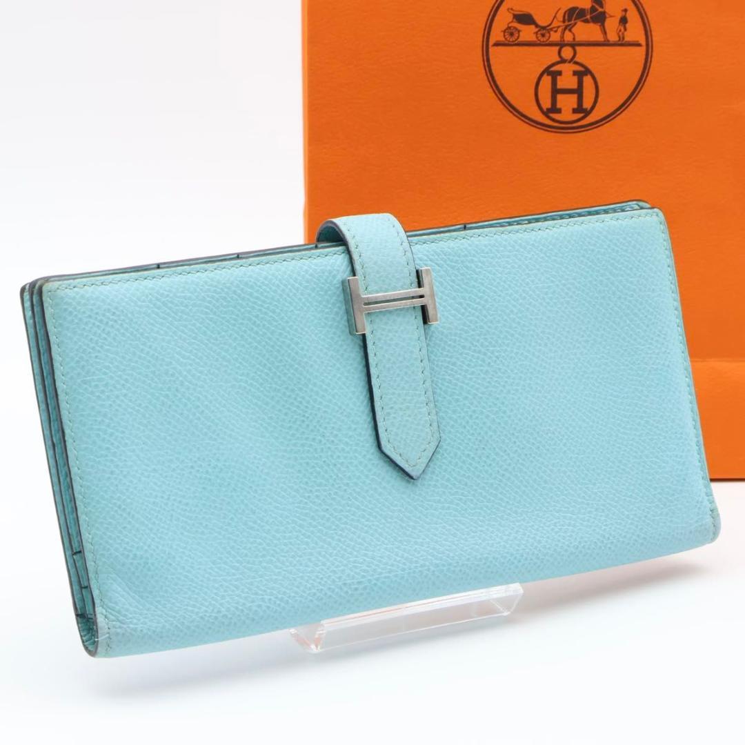 Hermes Bearn Soufflet Wallet Veau Epsom Blue Atoll