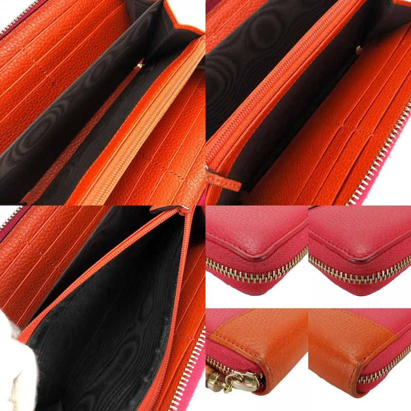 Gucci Long Wallet Bamboo Leather Orange Pink Round Zipper Zippy Bicolor — view 8