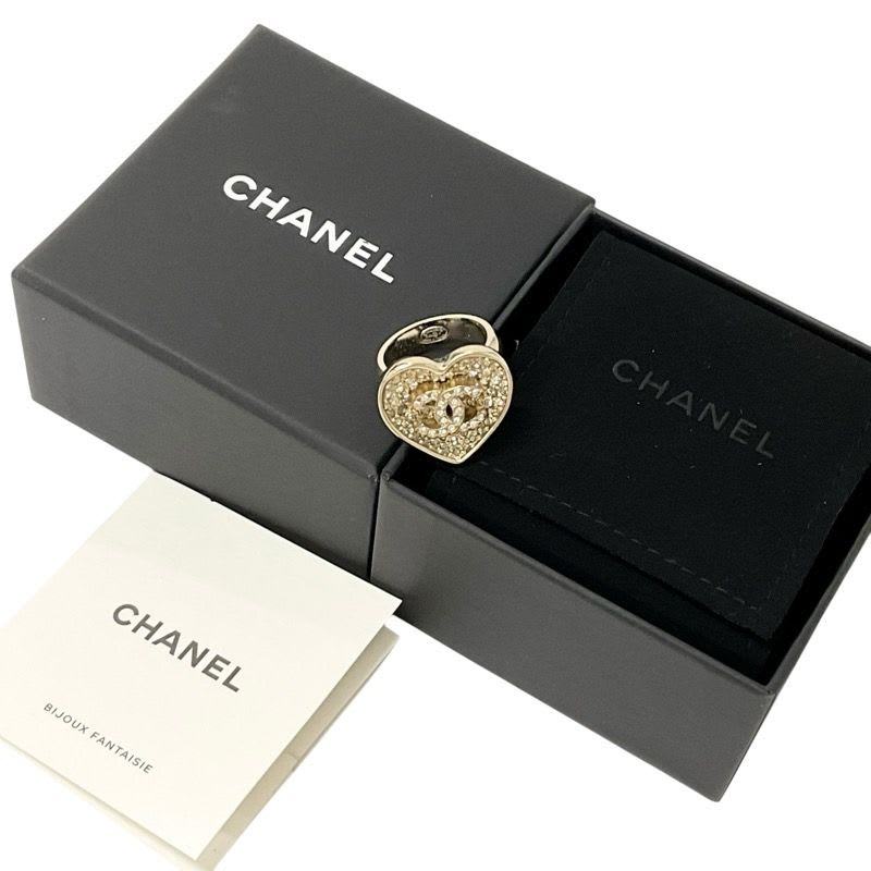 Chanel Ring Gold Black Coco Mark Heart Rhinestone — view 7