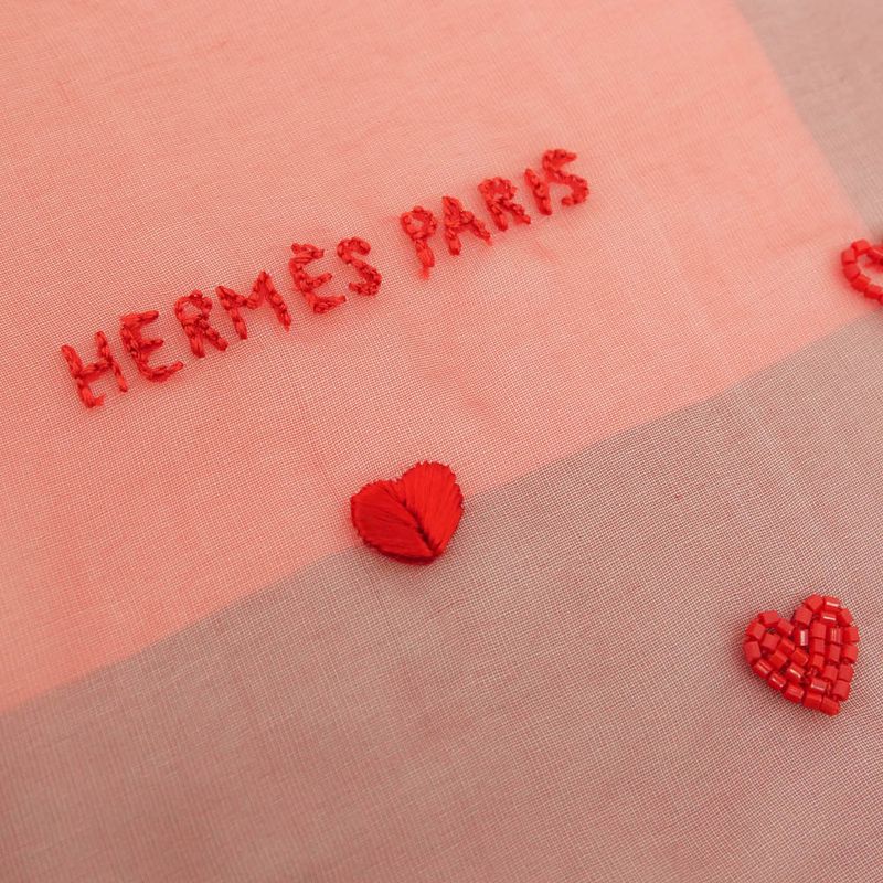 Hermes Grand Manage Bandana Love Carre 65 Silk Muslin Embroidery Beads — view 6