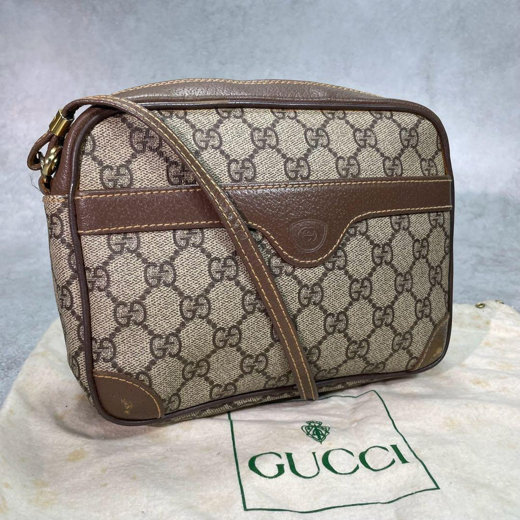 Gucci GG Shoulder Bag Brown Beige Leather Logo