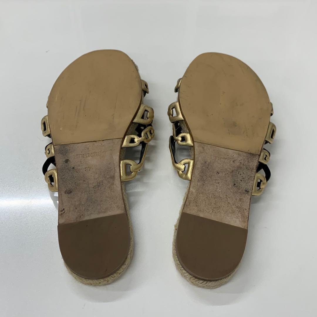 Hermes Ancon Leather Chaine D'ancre Espadrilles Flat Sandals — view 6