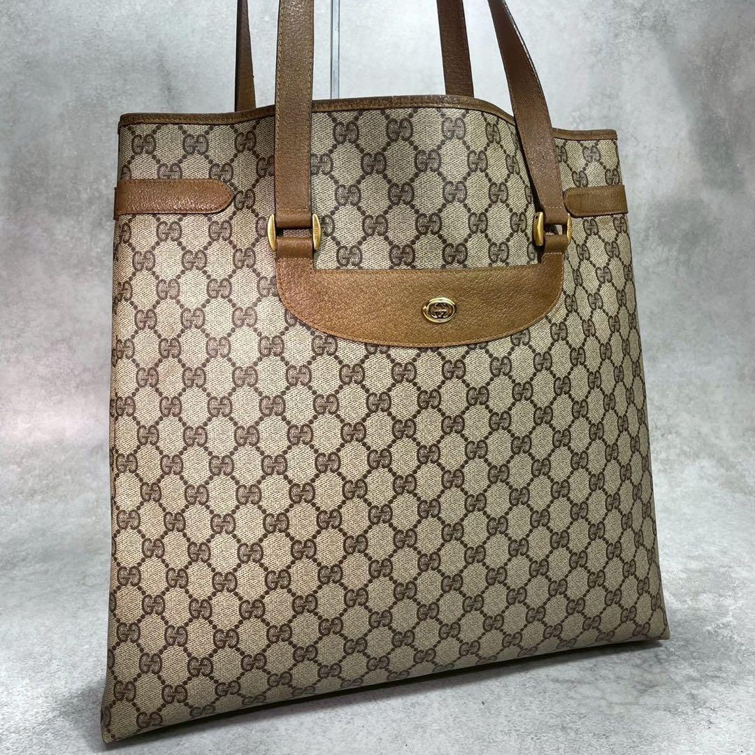 Gucci GG Tote Brown Beige Logo Leather