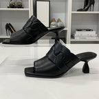 Hermes Hanna 95 Leather Sandals Black — view 2