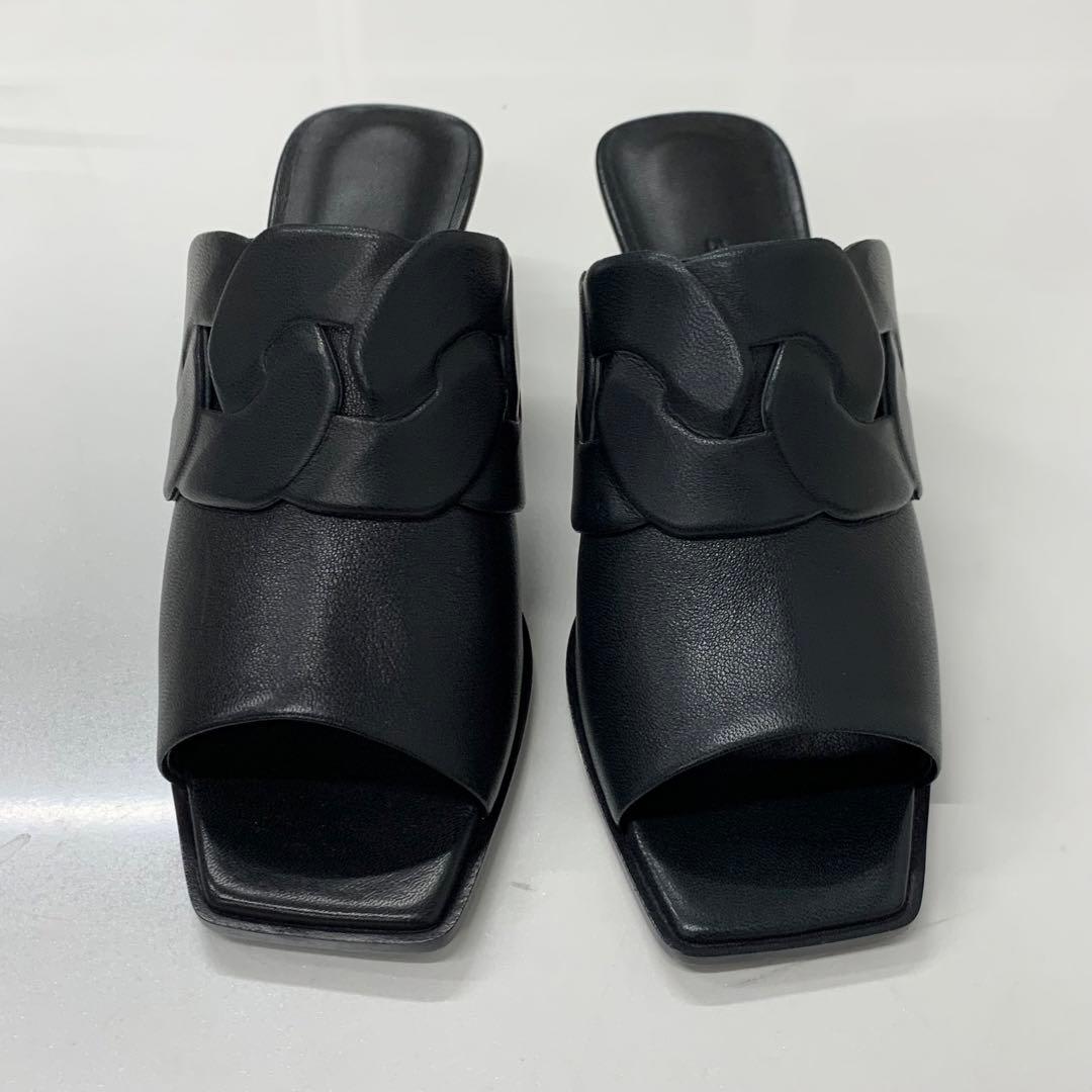 Hermes Hanna 95 Leather Sandals Black — view 4