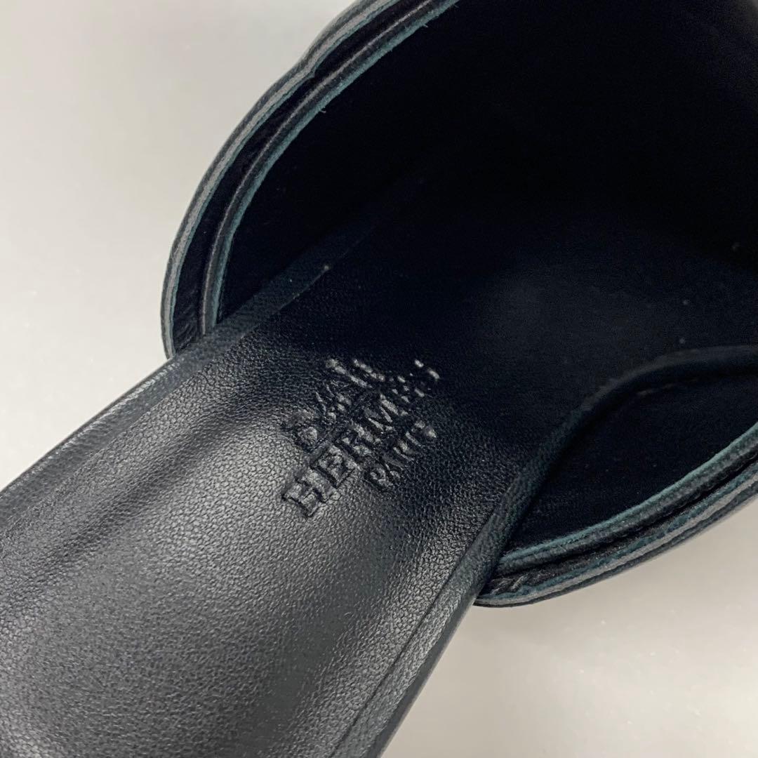 Hermes Hanna 95 Leather Sandals Black — view 8