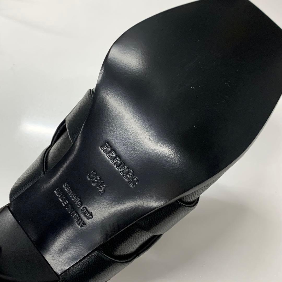 Hermes Hanna 95 Leather Sandals Black — view 9
