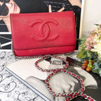 Chanel Chain Wallet Jumbo CC Logo Caviar Leather Red Shoulder