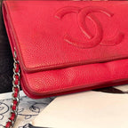 Chanel Chain Wallet Jumbo CC Logo Caviar Leather Red Shoulder — view 3