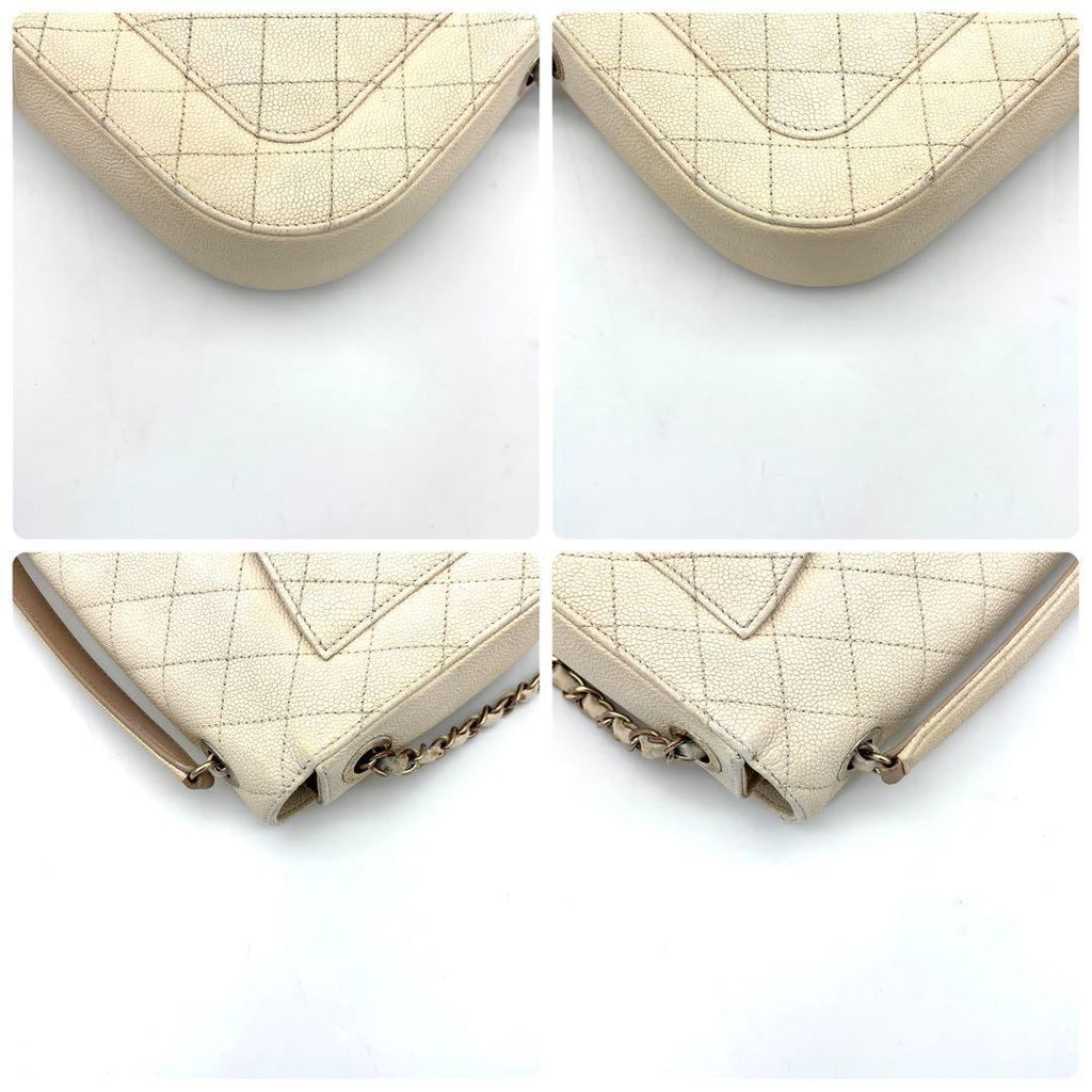 Chanel Quilted 2-Way Shoulder Bag Beige Caviar Leather — view 9