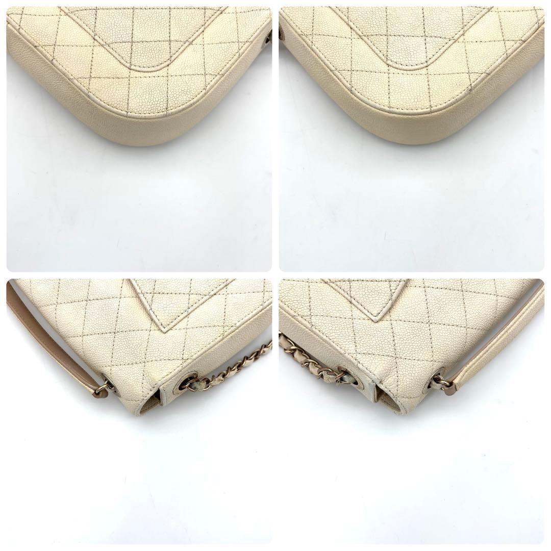 Chanel Quilted 2-Way Shoulder Bag Beige Caviar Leather — view 9