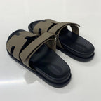 Hermes Chypre Leather Flat Sandals Grey Ge — view 4