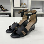 Hermes Legend Leather Wedge Sole Sandals Black — view 3