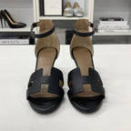 Hermes Legend Leather Wedge Sole Sandals Black — view 4