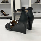 Hermes Legend Leather Wedge Sole Sandals Black — view 5