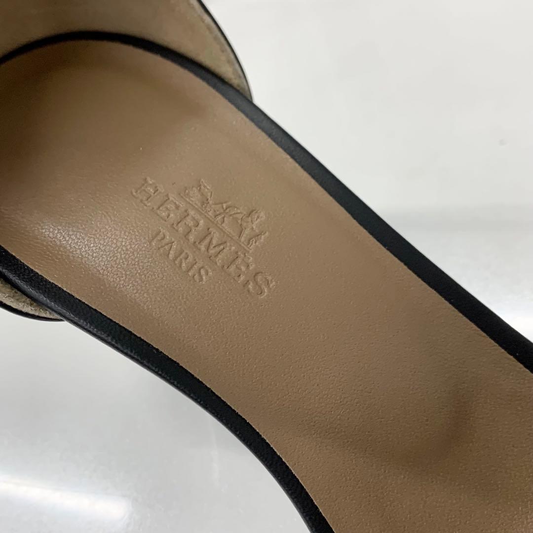 Hermes Legend Leather Wedge Sole Sandals Black — view 8