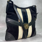 Gucci Sherry Line Shoulder Bag Suede Black Logo