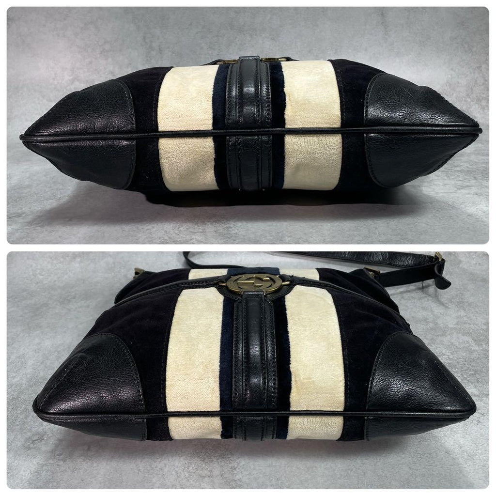 Gucci Sherry Line Shoulder Bag Suede Black Logo — view 8