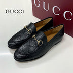 Gucci Horsebit Logo Leather Loafers Black