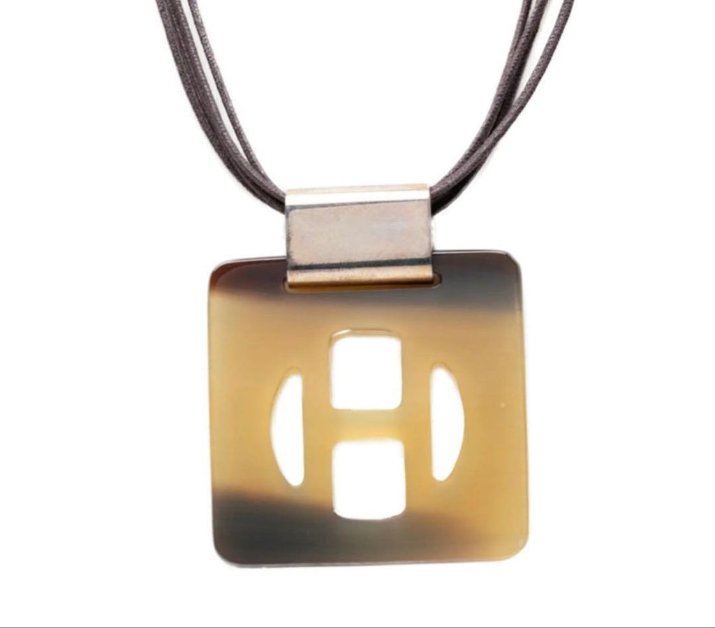 Hermes Logo Necklace Brown Beige Buffalo Horn — view 2