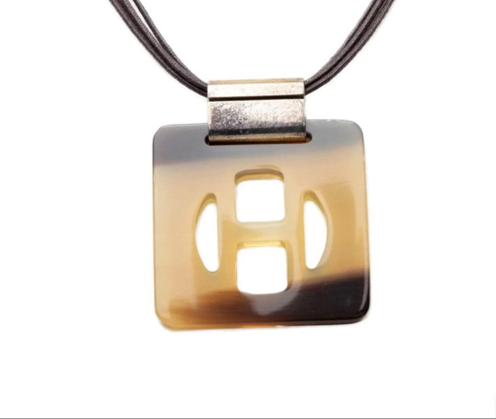 Hermes Logo Necklace Brown Beige Buffalo Horn — view 3