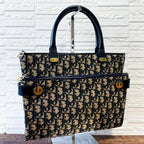 Dior Trotter Canvas Leather Hand Bag Navy