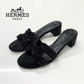 Hermes Oasis Leather Rhinestone Sandals Black
