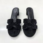 Hermes Oasis Leather Rhinestone Sandals Black — view 2