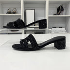 Hermes Oasis Leather Rhinestone Sandals Black — view 3