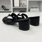 Hermes Oasis Leather Rhinestone Sandals Black — view 4
