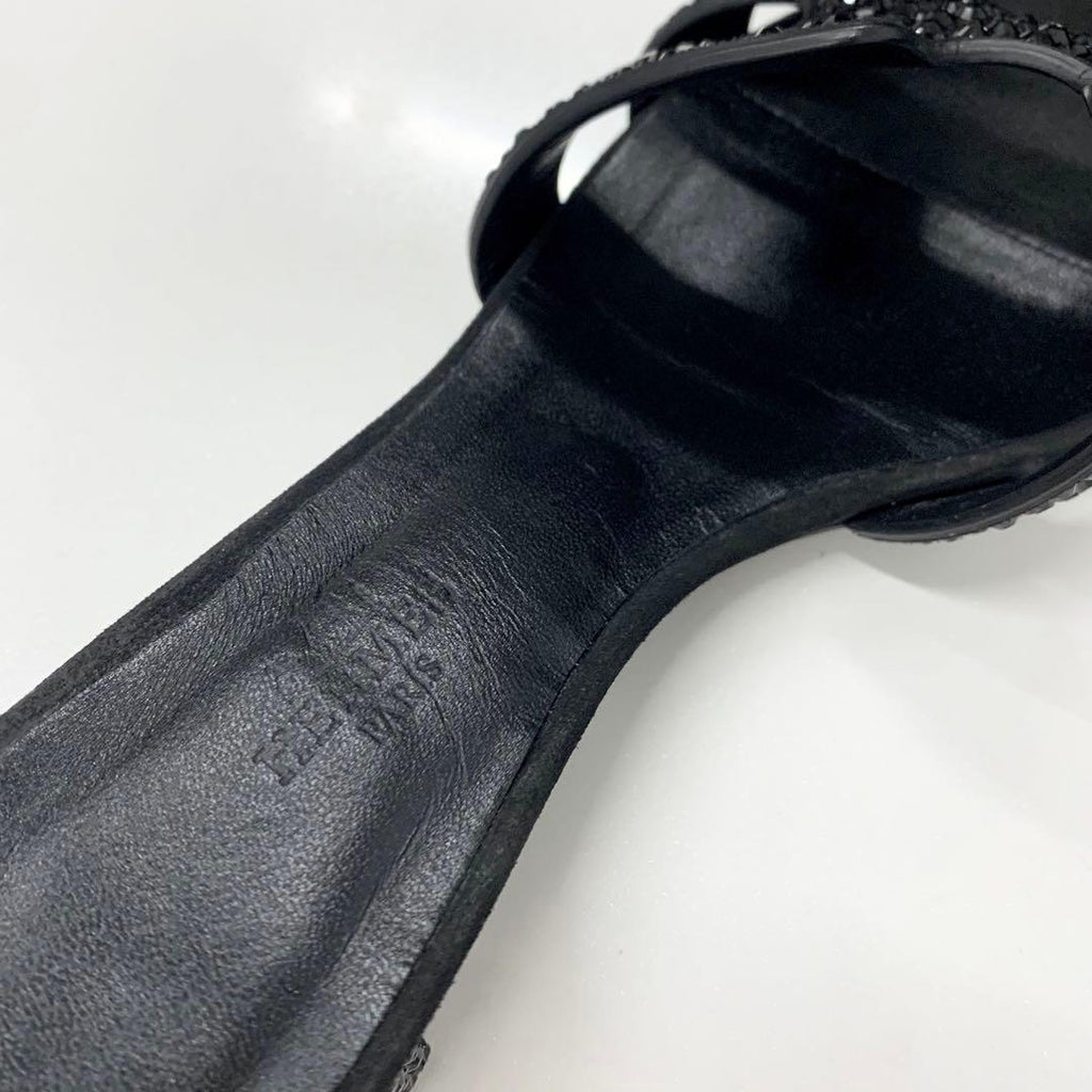 Hermes Oasis Leather Rhinestone Sandals Black — view 7