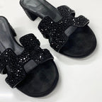 Hermes Oasis Leather Rhinestone Sandals Black — view 9