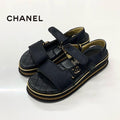 Chanel CC Logo Satin Quilted Velcro Strap Sandals