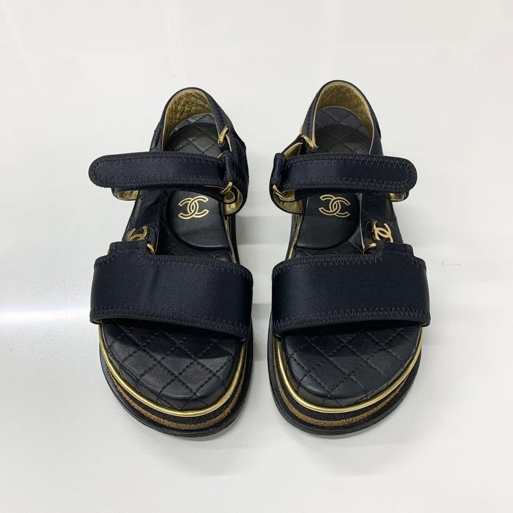 Chanel CC Logo Satin Quilted Velcro Strap Sandals — view 2