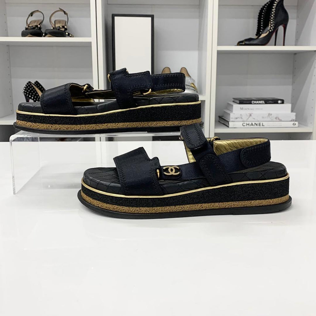 Chanel CC Logo Satin Quilted Velcro Strap Sandals — view 3
