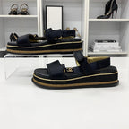 Chanel CC Logo Satin Quilted Velcro Strap Sandals — view 3