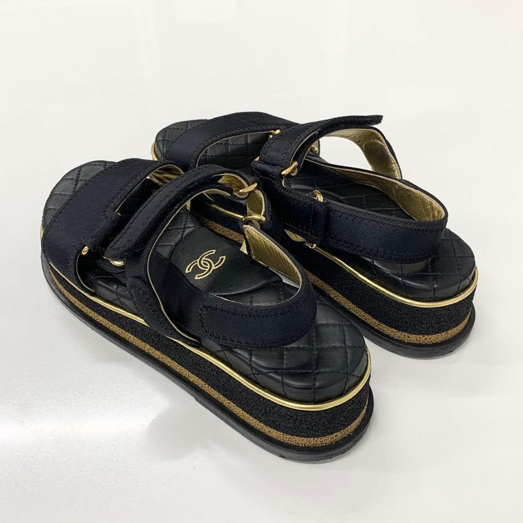 Chanel CC Logo Satin Quilted Velcro Strap Sandals — view 4