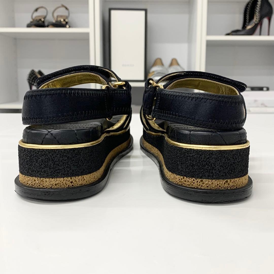 Chanel CC Logo Satin Quilted Velcro Strap Sandals — view 5