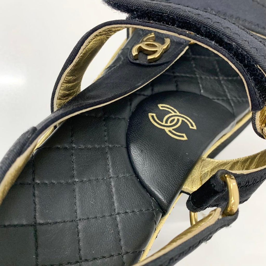 Chanel CC Logo Satin Quilted Velcro Strap Sandals — view 7