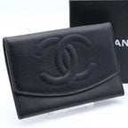 Chanel Jumbo CC Logo Bifold Wallet Caviar Leather Black Flap